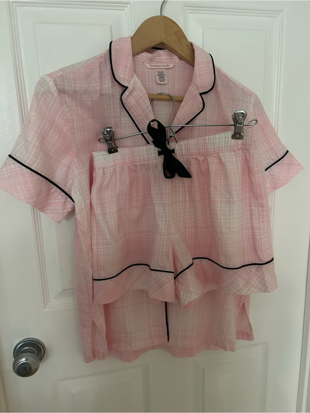 Victoria's Secret Classic Pink Plaid Short Pajama Set with Black Trim XS